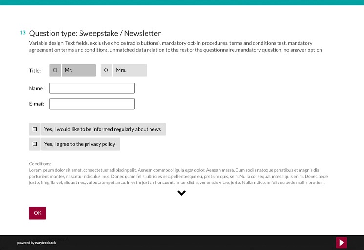 Question Type: Sweepstake and Newsletter Question