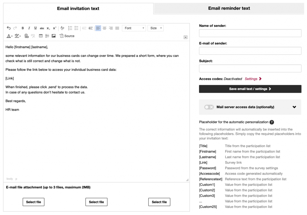 Email invitation example