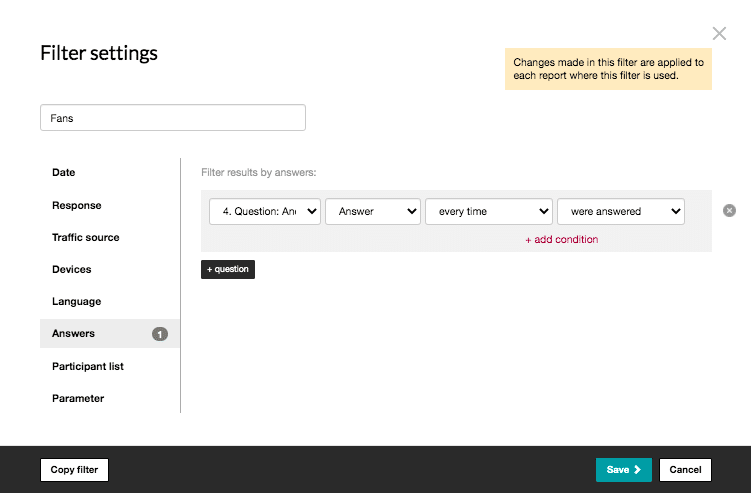 set a filter on the answers of the participants