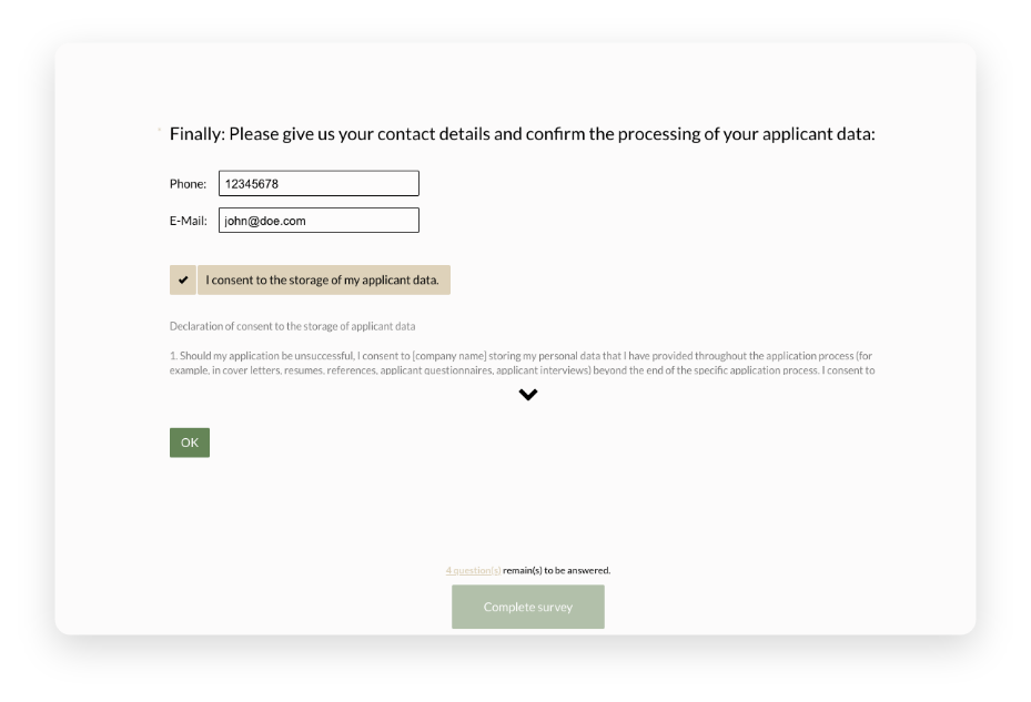 Online application form