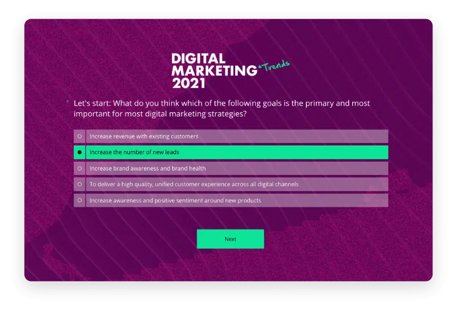 Quiz to inquire about digital marketing trends