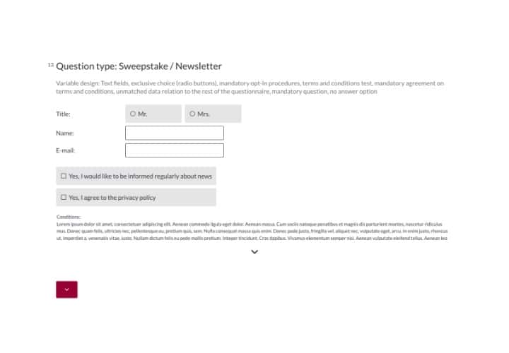 Question Type: Sweepstake and Newsletter Question