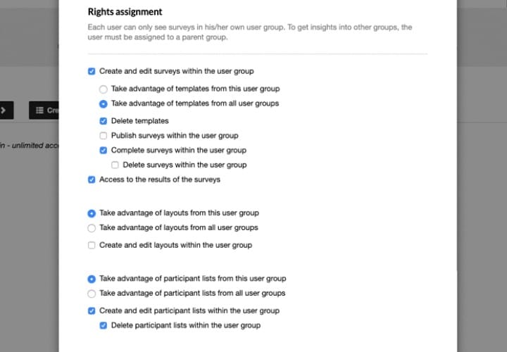 Survey tool - rights assignment