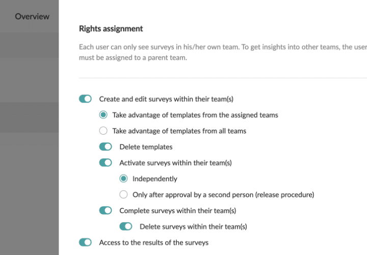 Survey tool - rights assignment